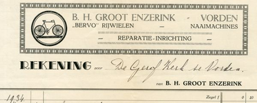 0684-1173 B.H. Groot Enzerink. 'Bervo' rijwielen, naaimachines. Reparatie-inrichting