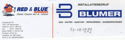 0684-1219 Installatiebedrijf Blumer Gas - Water - Sanitair - Verwarming - Dakbedekking