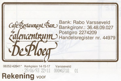 0684-1243 Zalencentrum De Ploeg Café Restaurant Bar