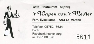 0684-1252 't Wapen van 't Medler Café - Restaurant - Slijterij fam. Eykelkamp