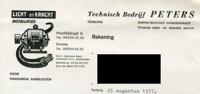 0684-1409 Technisch Bedrijf Peters Elektre-technisch indtallatiebedrijf Erkende radio- en televisie service