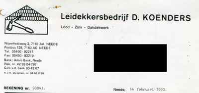 0684-1436 Leidekkersbedrijf D. Koenders Loos - Zink - Dakdekwerk