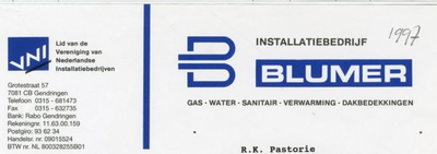 0684-1493 Installatiebedrijf Blumer Gas - Water - Sanitair - Verwarming - Dakbedekkingen
