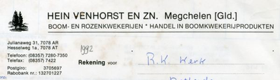 0684-1548 Hein Venhorst en Zn. Boom- en rozenkwekerijen - Handel in boomkwekerijprodukten