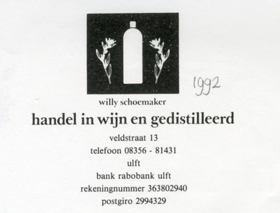 0684-1549 Handel in wijn en gedistilleerd Willy Schoemaker