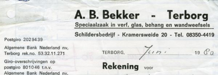 0684-1588 A.B. Bekker Speciaalzaak in verf, glas, behang en wandweefsels Schildersbedrijf