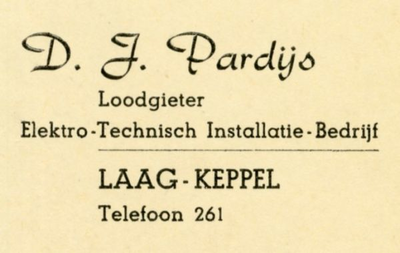 0684-1609 D.J. Pardijs Loodgieter Elektro-Technisch Installatie=Bedrijf