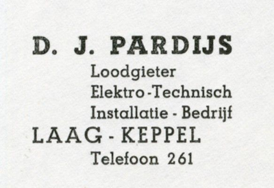 0684-1614 D.J. Pardijs Loodgieter Elektro-technisch Installatie bedrijf