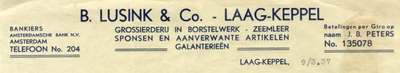 0684-1621 B. Lusink & Co. Grossierderij in borstelwerk - zeemleer sponsen en aanverwante artikelen galanteriën