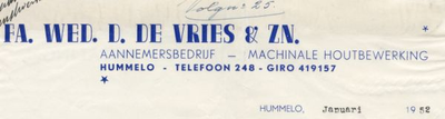 0684-1641 Fa. Wed. D. de Vries & Zn. Aannemersbedrijf - machinale houtbewerking