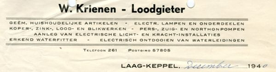 0684-1658 W. Krienen - Loodgieter - Geëm. huishoudelijke artikelen - Electr. lampen en onderdelen Koper-, Zink-, Lood- ...
