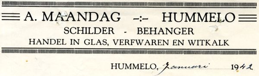 0684-1661 A. Maandag Schilder - Behanger Handel in glas, verfwaren en witlak