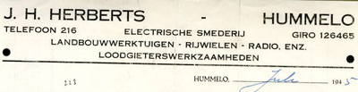 0684-1677 J.H.Herberts Electrische smederij Landbouwwerktuigen - Rijwielen - Radio enz. Loodgieterswerkzaamheden