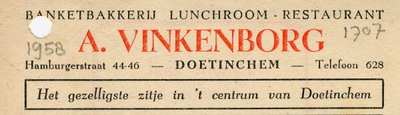 0684-1707 Banketbakkerij Lunchroom - Restaurant A. Vinkenborg