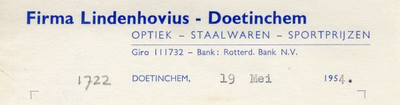 0684-1722 Firma Lindenhovius Optiek - Staalwaren - Sportprijzen