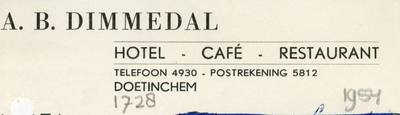 0684-1728 A.B. Dimmedal Hotel - Café - Restaurant