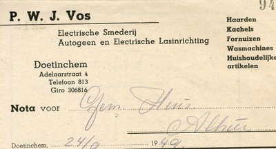 0684-1740 P.W.J. Vos Electrische Smederij Autogeen en Electrische Lasinrichting Haarden Kachels Fornuizen Wasmachines ...