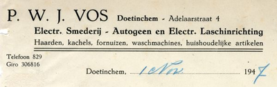 0684-1741 P.W.J. Vos Electr. Smederij - Autogeen en Electr. Laschinrichting Haarden, kachels, fornuizen, waschmachines, ...