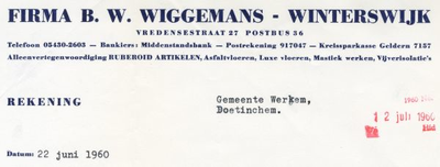 0684-1753 Firma B.W, Wiggemans Alleenvertegenwoordiger Ruberoid artikelen Asfaltvloeren Luxe vloeren Mastiek werken ...