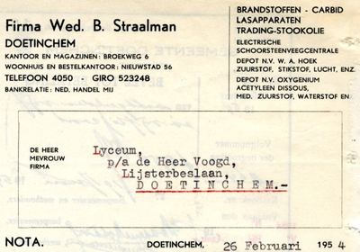 0684-1813 Firma Wed. B. Straalman Kantoor en Magazijnen Brandstoffen - Carbid Lasapparaten Trading-Stookolie ...