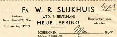 0684-1818 Fa. W.R. Slijkhuis (wed. B. Revelman) Meubileering Bergplaatsen voor inboedels