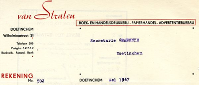 0684-1828 Van Straten Boek- en Handeldrukkerij - Papierhandel - Advertentiebureau