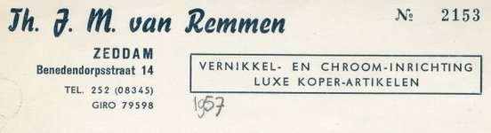 0684-2863 Th. J. M. van Remmen Vernikkel- en Chroom-inrichting Luxe Koper-artikelen