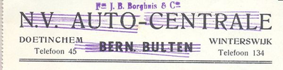 00021 NV Auto-centrale Bern. Bulten (doorgehaald). Fa. J.B. Borghuis & Co.