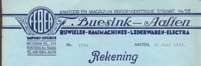 00614 F. Buesink. Rijwielen, naaimachines, lederwaren, electra