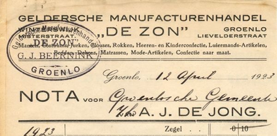 00918 Geldersche Manufacturenhandel De Zon . G.J. Beernink