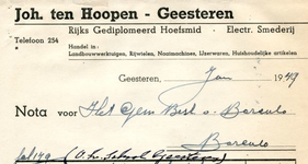 01152 Joh. ten Hoopen. Rijks gediplomeerd hoefsmid