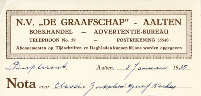 01400 N.V. De Graafschap. Boekhandel - advertentiebureau