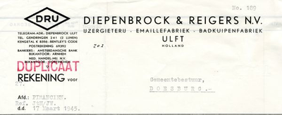 01509 Diepenbrock & Reigers N.V. IJzergieterij - emaillefabriek - badkuipenfabriek