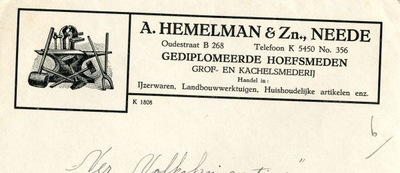 0849-03143 A. Hemelman & zn., gediplomeerde hoefsmeden, grof- en kachelsmederij, handel in ijzerwaren, ...