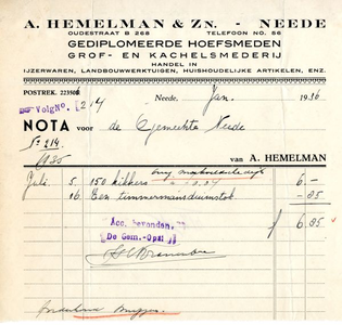 0849-03145 A. Hemelman & zn., gediplomeerde hoefsmeden, grof- en kachelsmederij, handel in ijzerwaren, ...