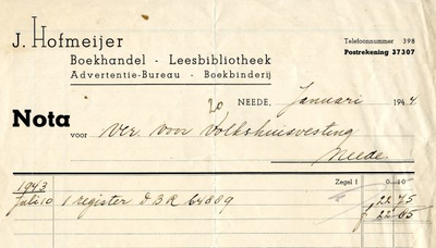 0849-03157 j. Hofmeijer, boekhandel, leesbibliotheek, advertentie-bureau, boekbinderij