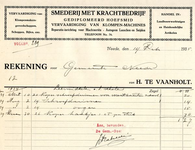0849-03289 H. te Vaanholt, smederij met krachtbedrijf, gediplomeerd hoefsmid, vervaardiging van klompen-machines, ...