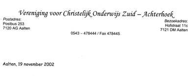 0849-03557 Vereniging voor Christelijk Onderwijs Zuid-Achterhoek