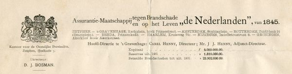 0849-3753 De Nederlanden van 1845 , assurantie-maatschappij tegen brandschade en op het leven