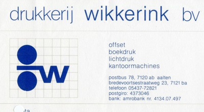 0849-3876 Drukkerij Wikkerink bv, offset, boekdruk, lichtdruk, kantoormachines