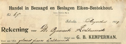 0849-3890 G.B. Kemperman, handel in bezaagd en beslagen eiken-bestekhout