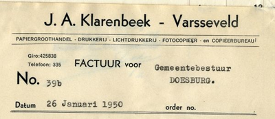 0849-3902 J.A. Klarenbeek, papiergroothandel - drukkerij - lichtdrukkerij - fotocopieer- en copieerbureau