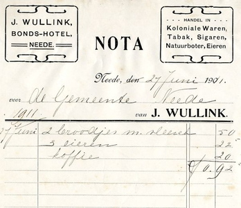 0879-03310 J. Wullink, bonds-hotel, handel in koloniale waren, tabak, sigaren, natuurboter, eieren