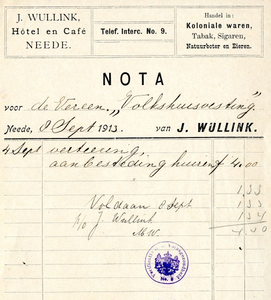 0879-03311 J. Wullink, hôtel en café, handel in koloniale waren, tabak, sigaren, natuurboter, eieren