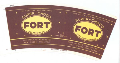 159-1 Brugstans: Fort. Super-choco. Een versterkende lekkernij. Dit merk waarborgt u een goede kwaliteit. Met premiebon ...