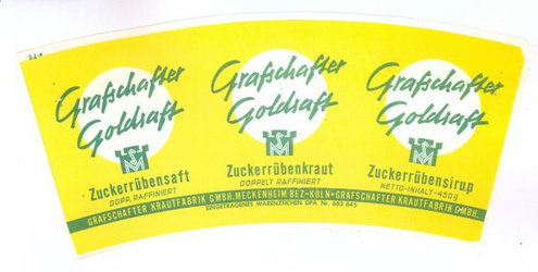 159-6 Brugstans: Grafschafter Goldsaft. Zuckerrübensaft. Doppelt raffiniert. Grafschafter Krautfabrik GMBH Meckenheim ...