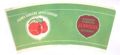 159-8 Brugstans: Prima Rinsche Appelstroop. Siroopfabriek J. Canisius, Schinnen