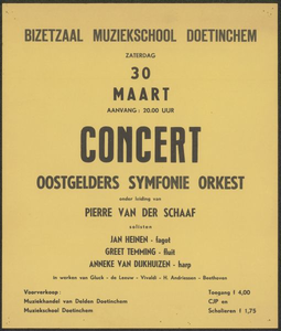 28 Concert Oostgelders Symfonieorkest onder leiding van Pierre van der Schaaf. Bizetzaal Muziekschool Doetinchem