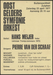 47 Oost-Gelders Symfonieorkest. Dirigent: Pierre van der Schaaf. Buitensociëteit Zutphen