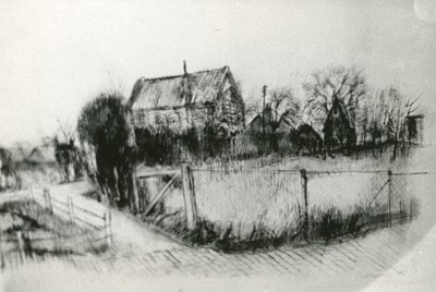 1095-17-0105 De vm. synagoge, gebouwd in 1882. Tekening, gemaakt door jvr. Agnes van den Brandeler (1918-2002)